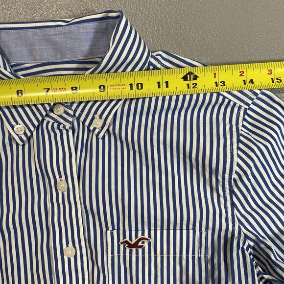 HOLLISTER Shirt Button Down Striped Long Sleeve 100% Cotton Womens S Blue White - Picture 5 of 10